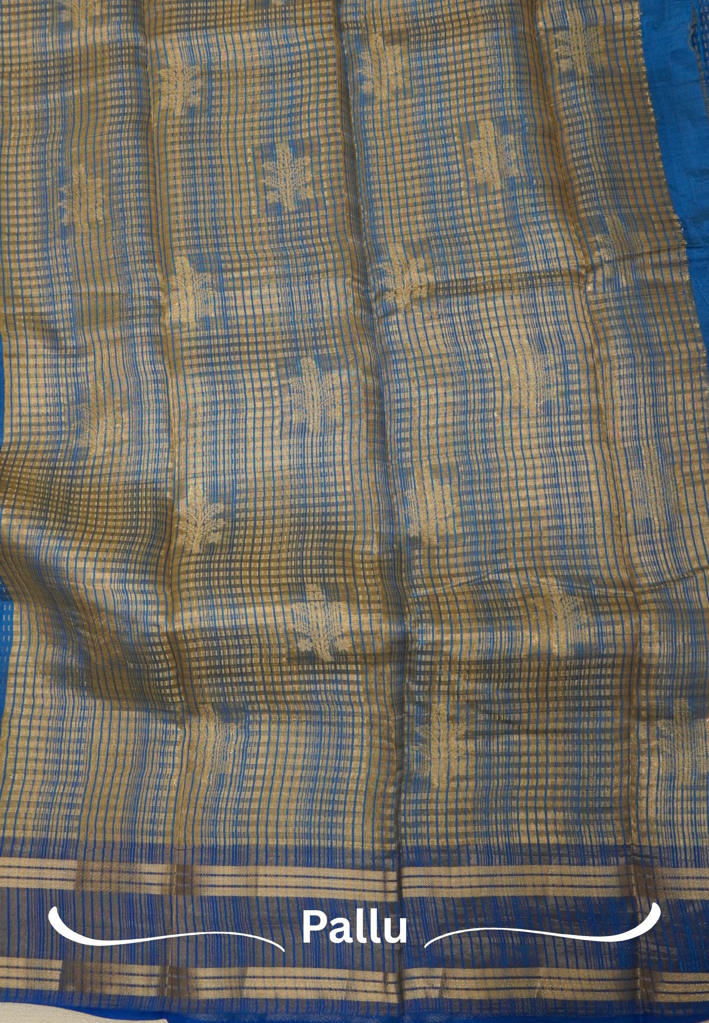 Semi Tussar Saree-Blue in RainDrop Zari with Retapet Border