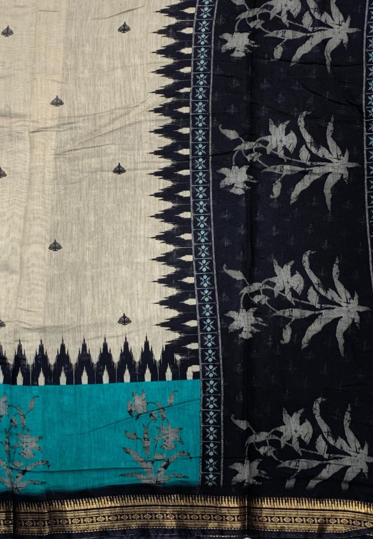 Malai Cotton Saree-Ramar Blue in Tower Print