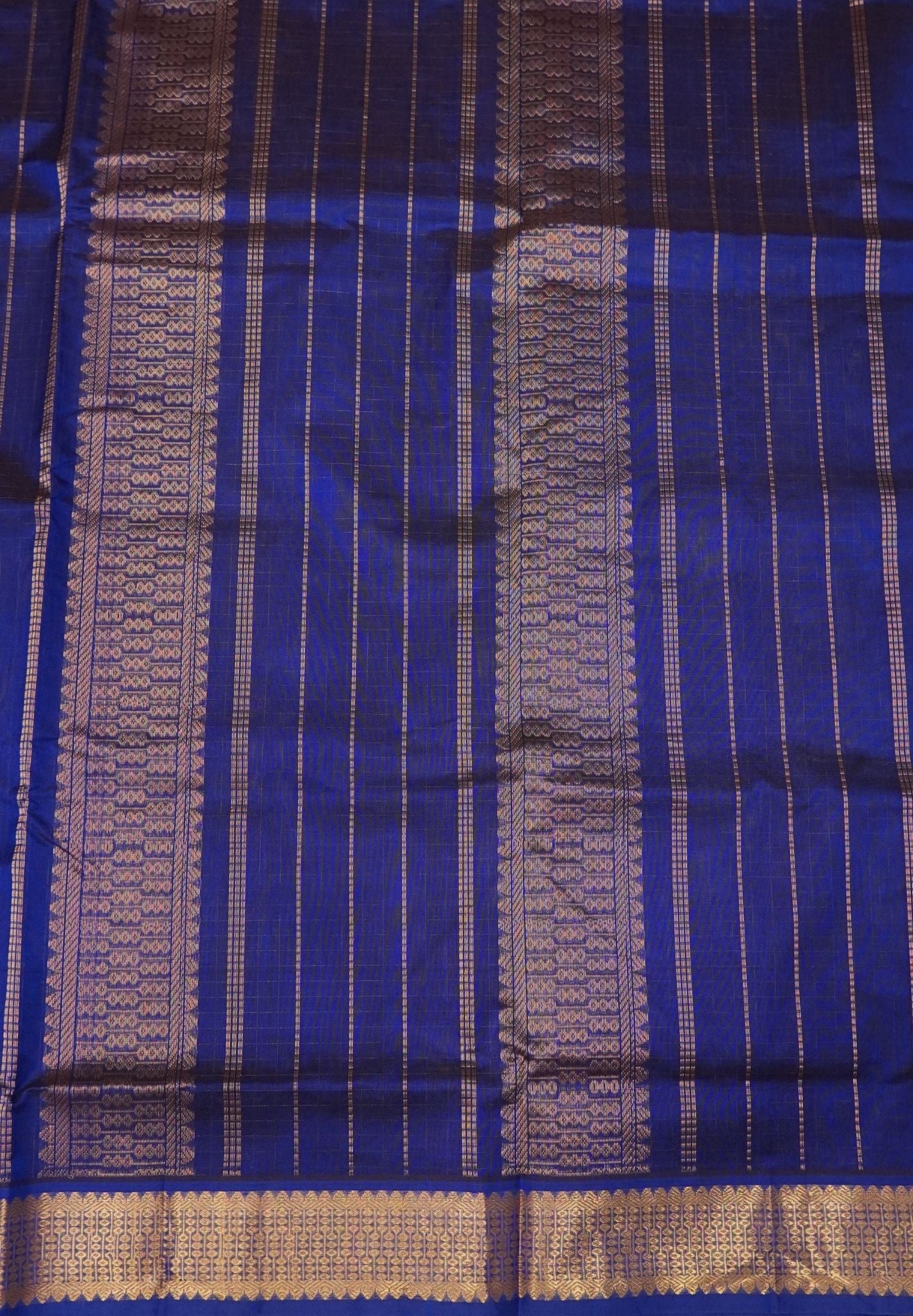 Pure Silk Cotton Saree-Gold in Mini Checks with Contrast Border