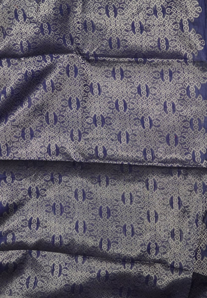 Semi Raw Silk Saree - Navy Blue in Kolam Pattern