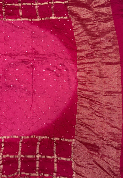 Banarasi Bandeji Saree-Rani Pink. in Zari Checks Border