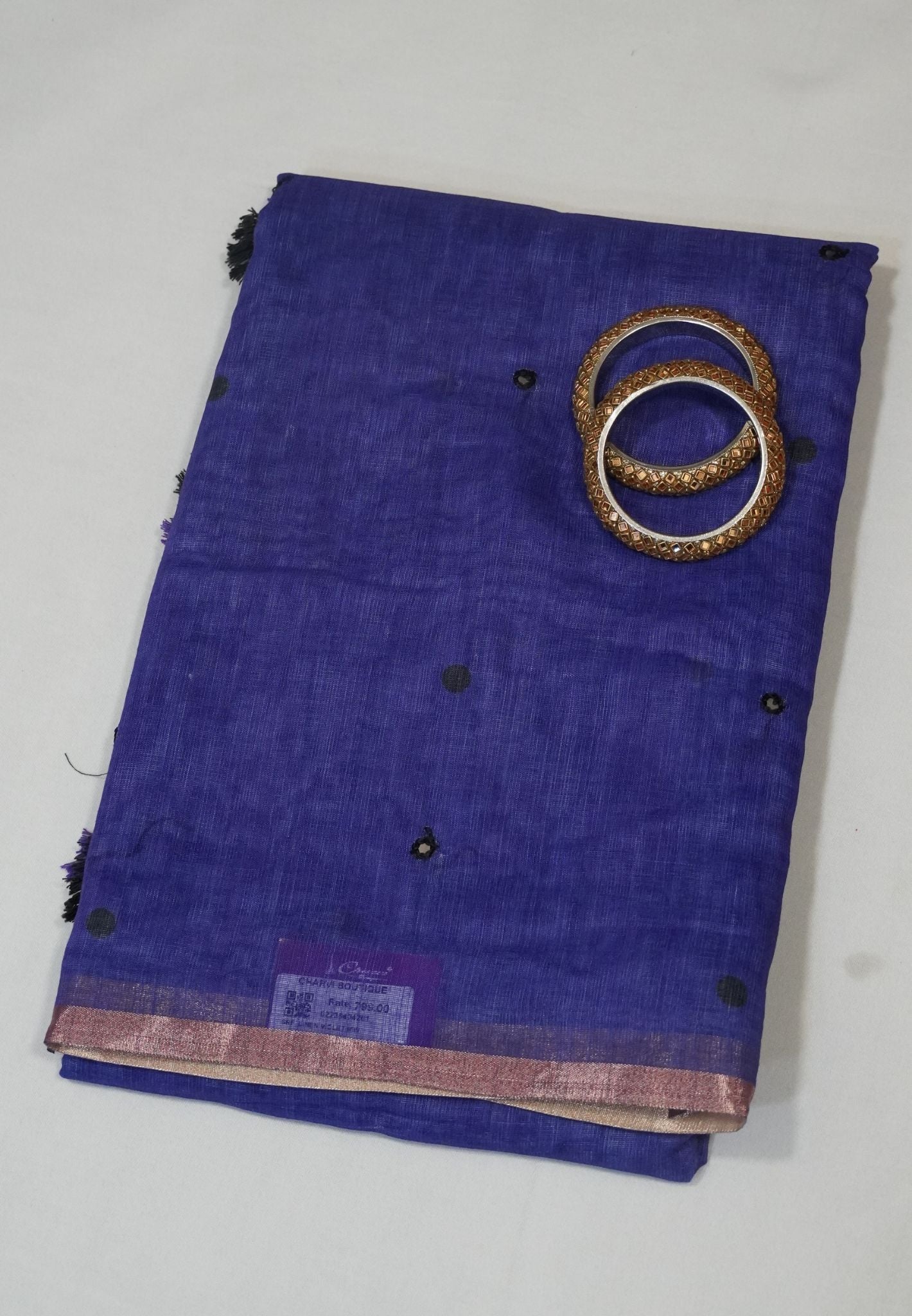 Linen Saree - Violet with Mirror Work