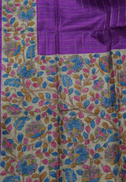 Semi Tussar Saree-Dark Purple