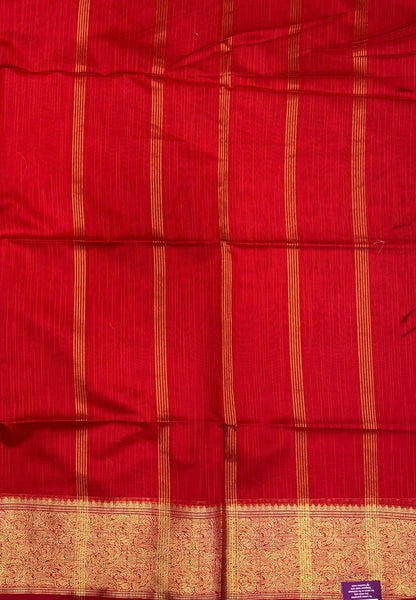 Handloom Silk Cotton Saree-Red In Manga Brocade Zari Border