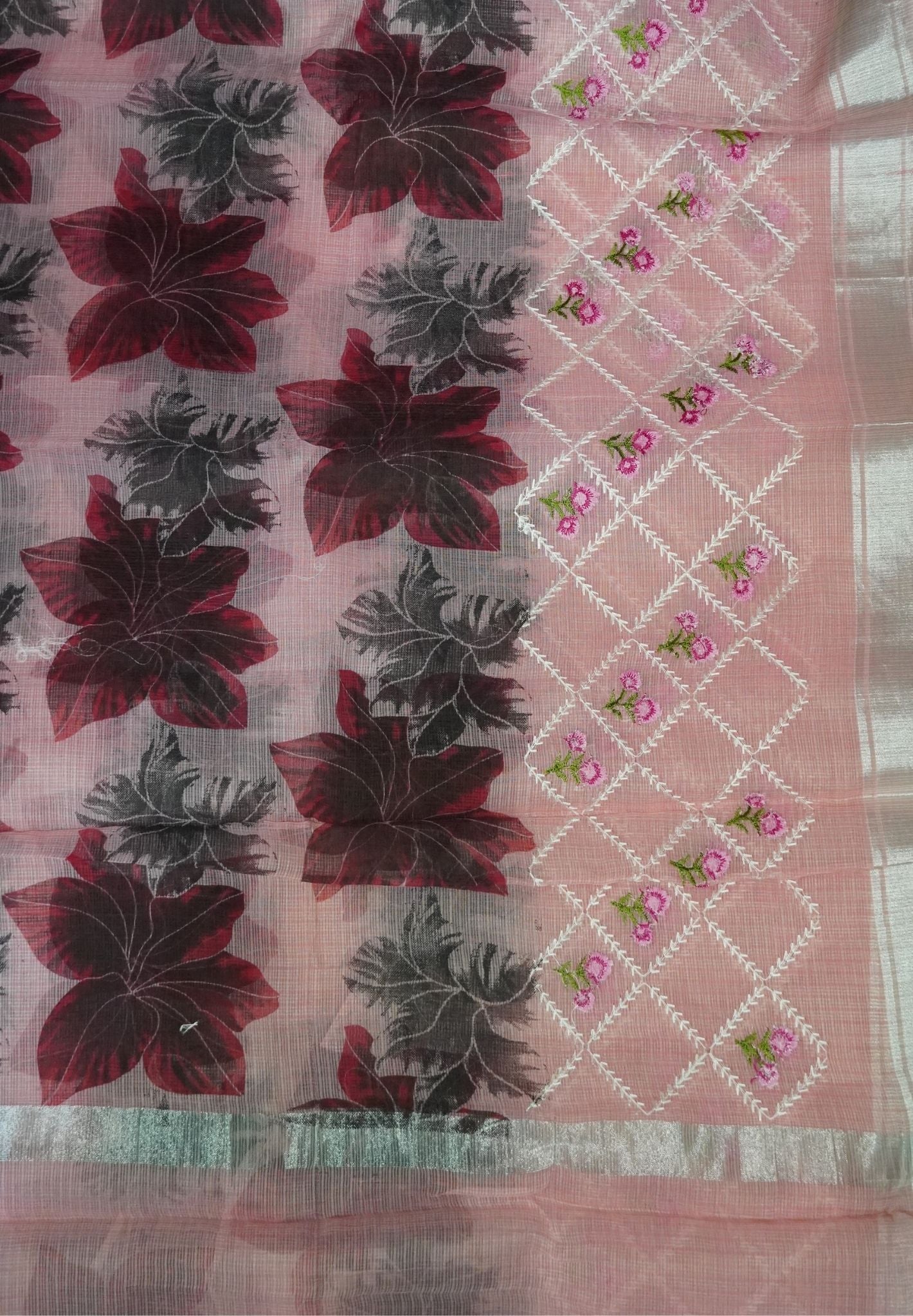Pure Kota Saree-Peachish Pink in Floral Pattern