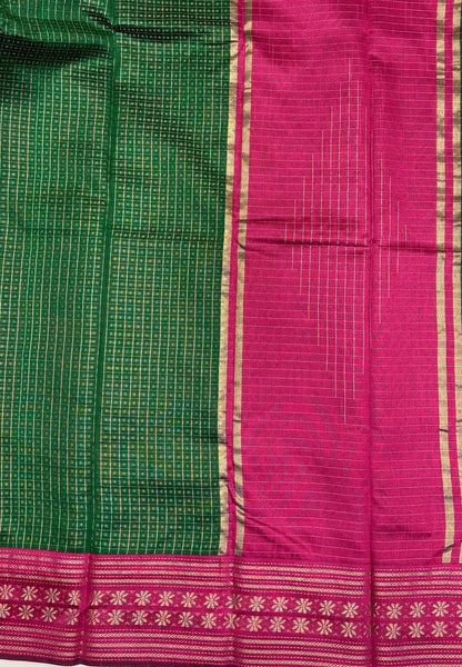 Raw Silk Saree-Green in 1000 Butta with Contrast Zari Border