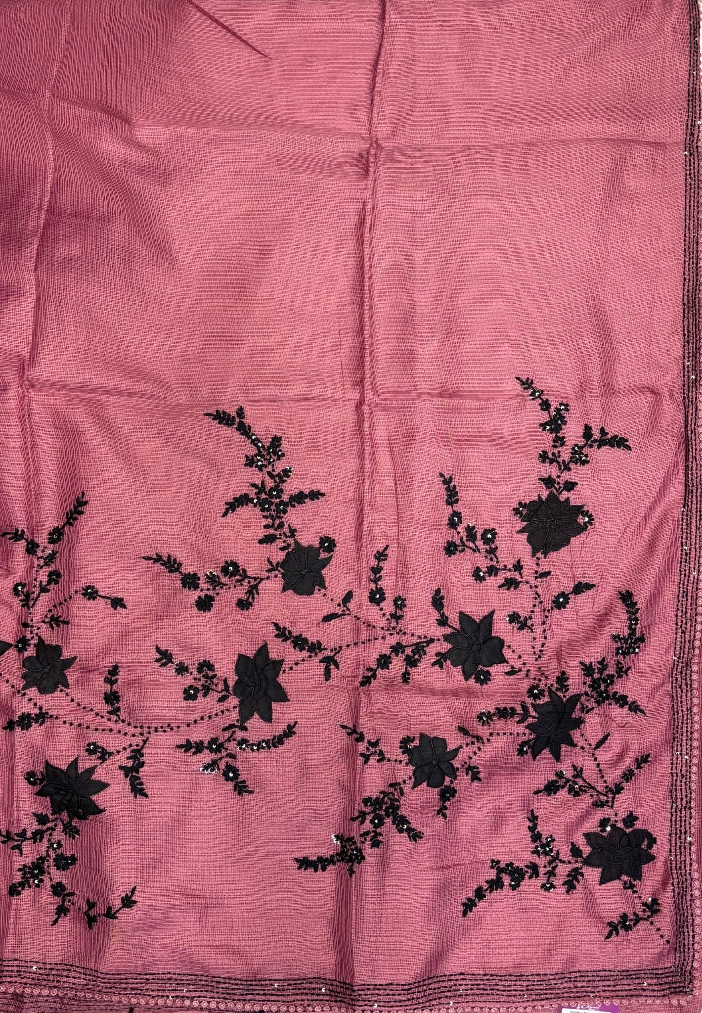 Kota Saree-Muted Wine with Floral Embroidery
