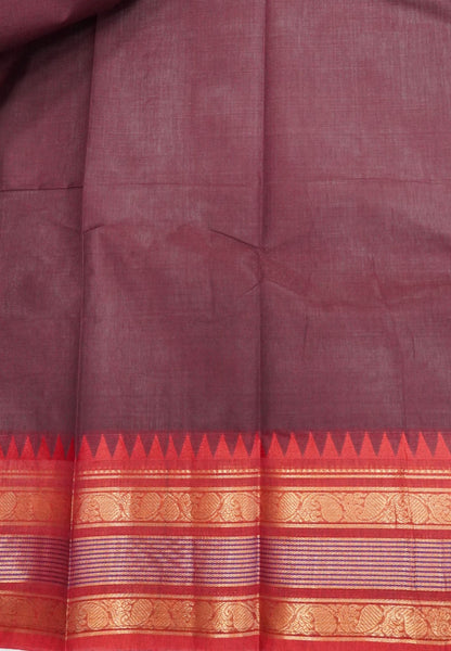 Kanchi Cotton Saree-Arakku-Red With Gopuram Zari Border