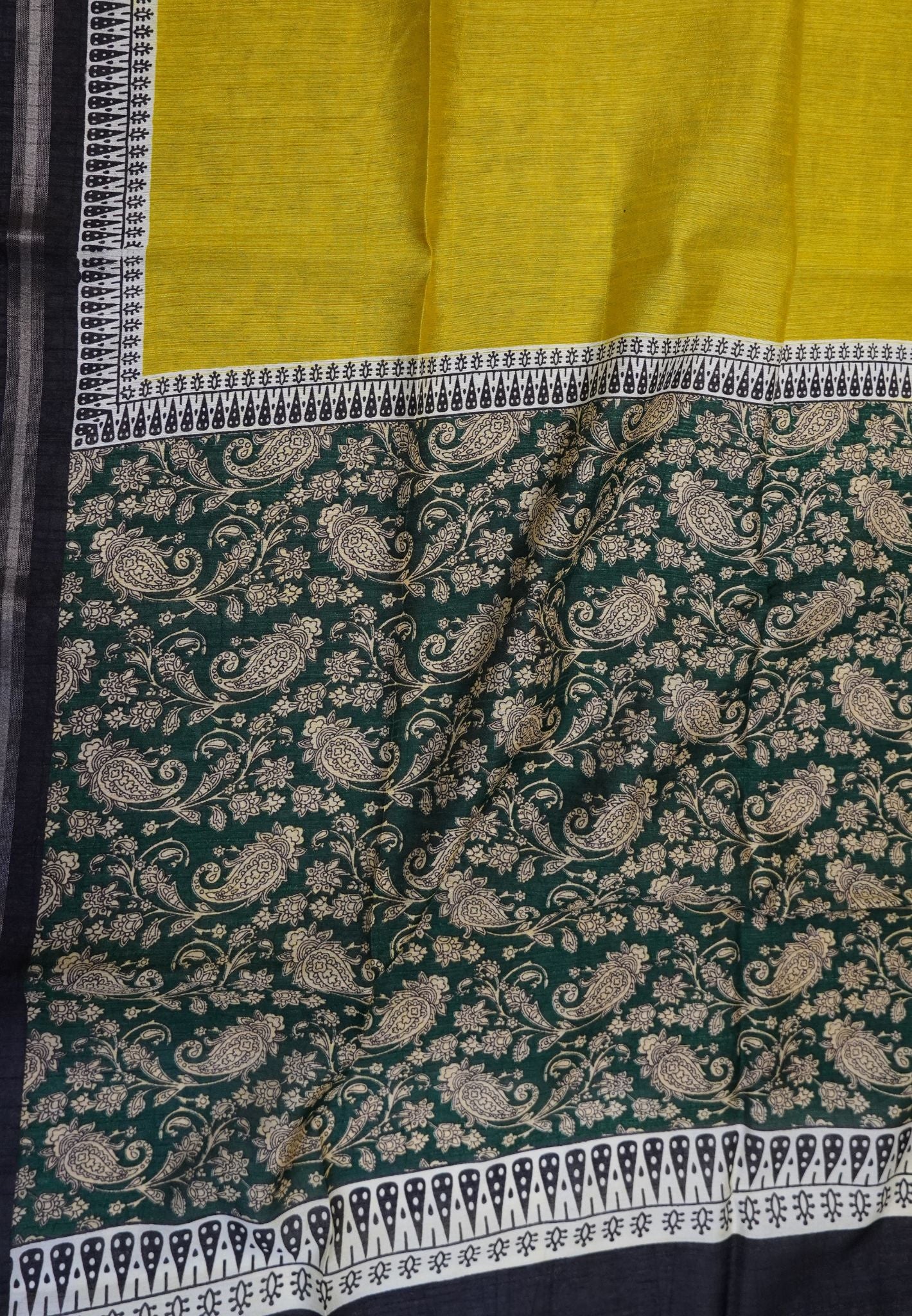 Soft Tussar Saree - Lime Green & Green Flr