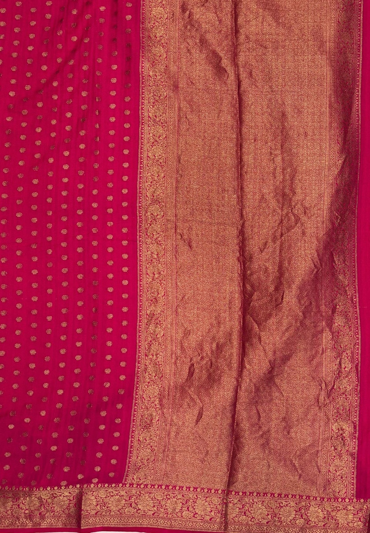 Banarasi Georgette Saree-Rani Pink with Mini Leaf Butta and Zari Border