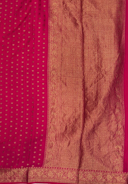 Banarasi Georgette Saree-Rani Pink with Mini Leaf Butta and Zari Border