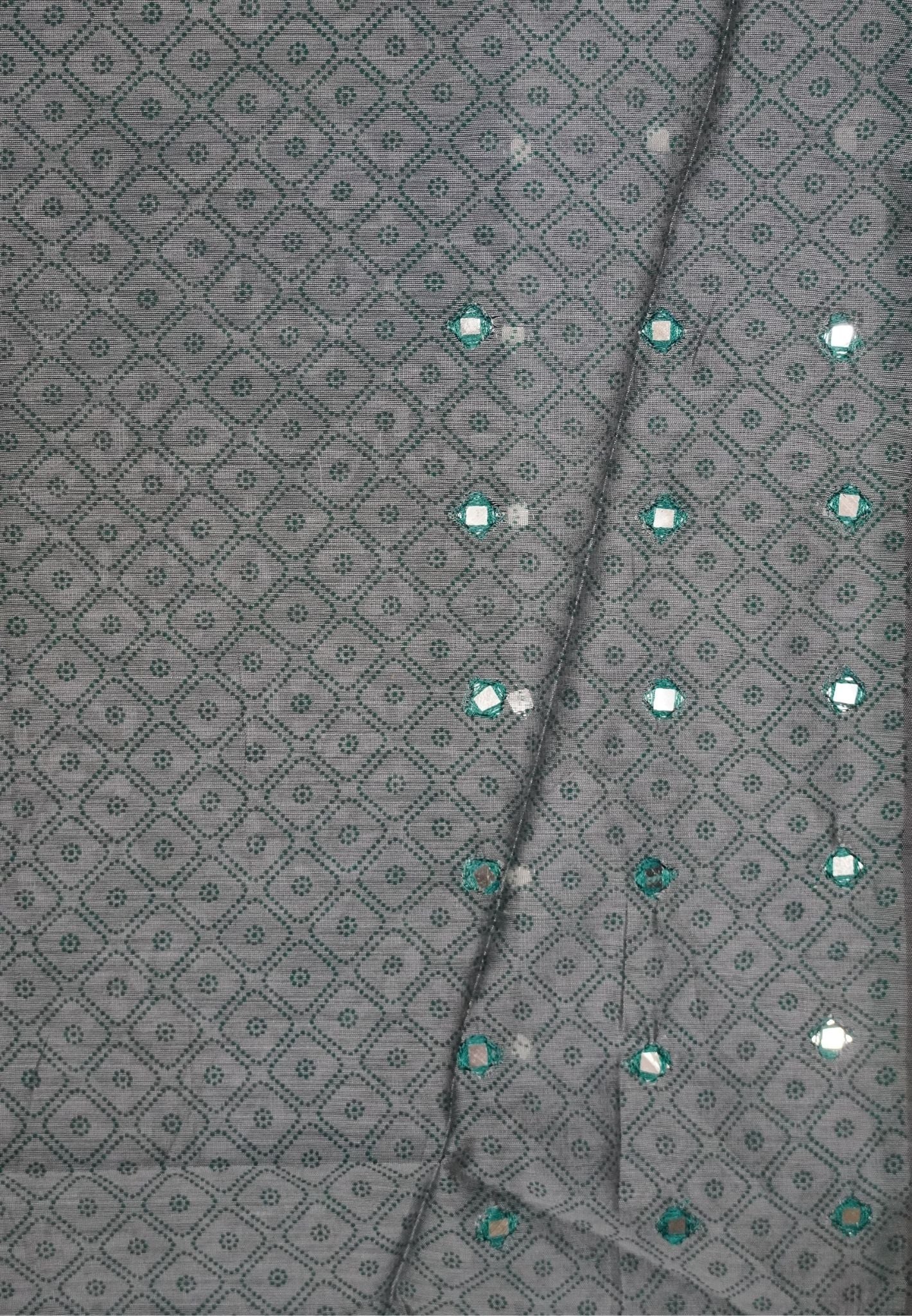 Supernet Kota Cotton Saree-Green with Mirror Work