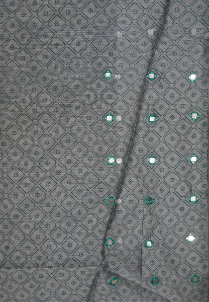 Supernet Kota Cotton Saree-Green with Mirror Work