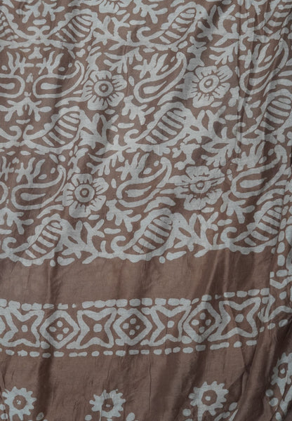 Cotton Saree-Light Brown with Batik Print