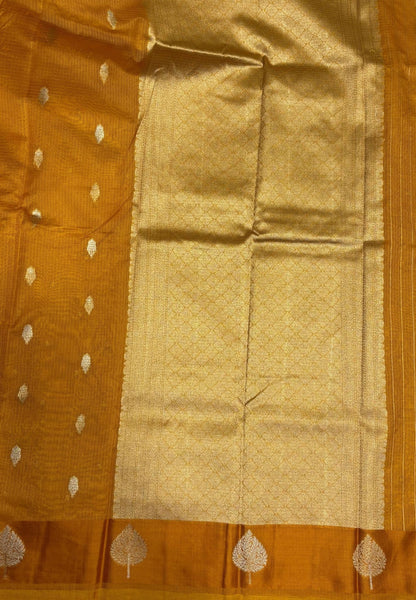Art Silk Kota Saree-Mustard In Geometric Zari Brocade Border