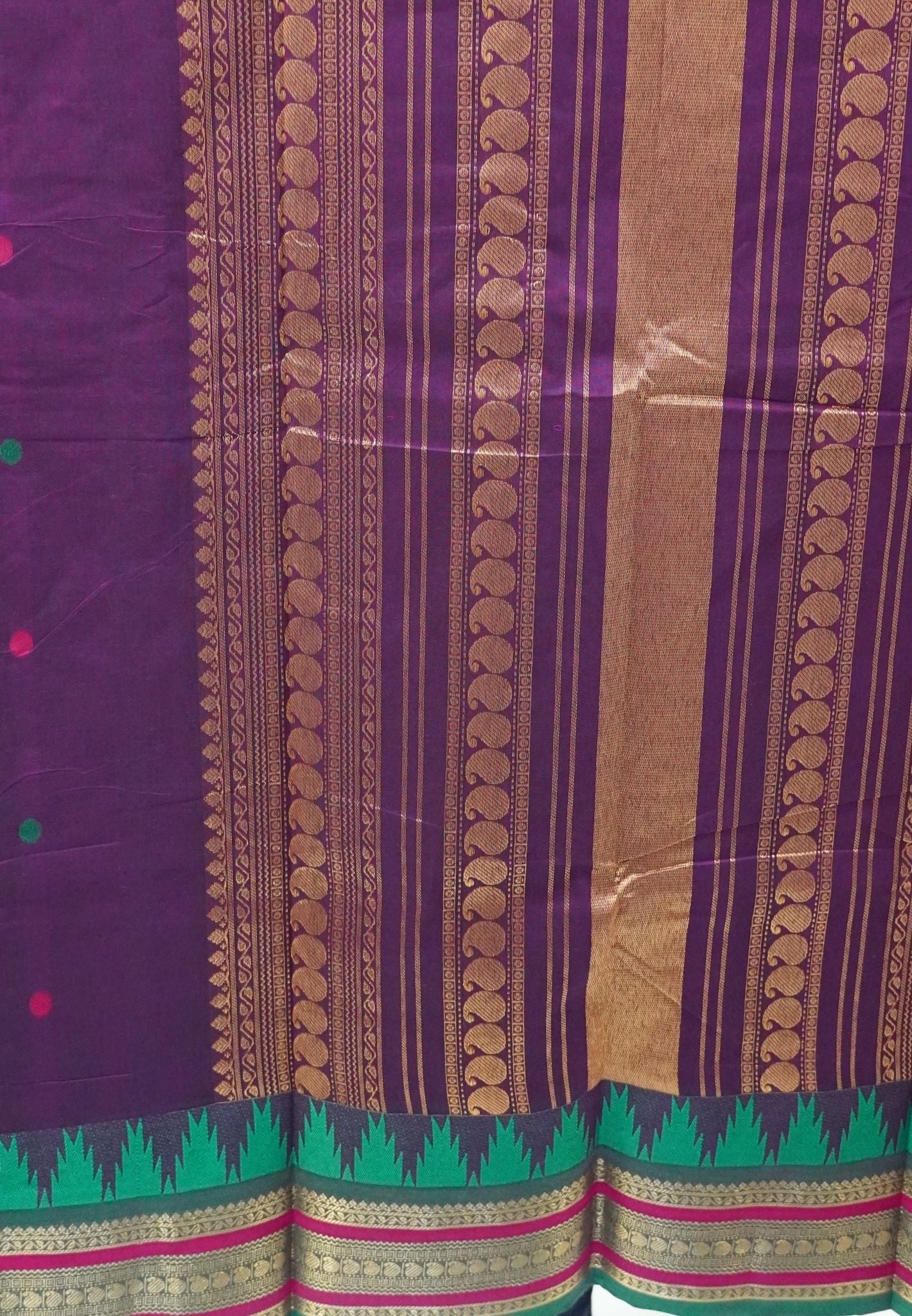 Chettinad Cotton Saree–Wine with Temple Zari Border
