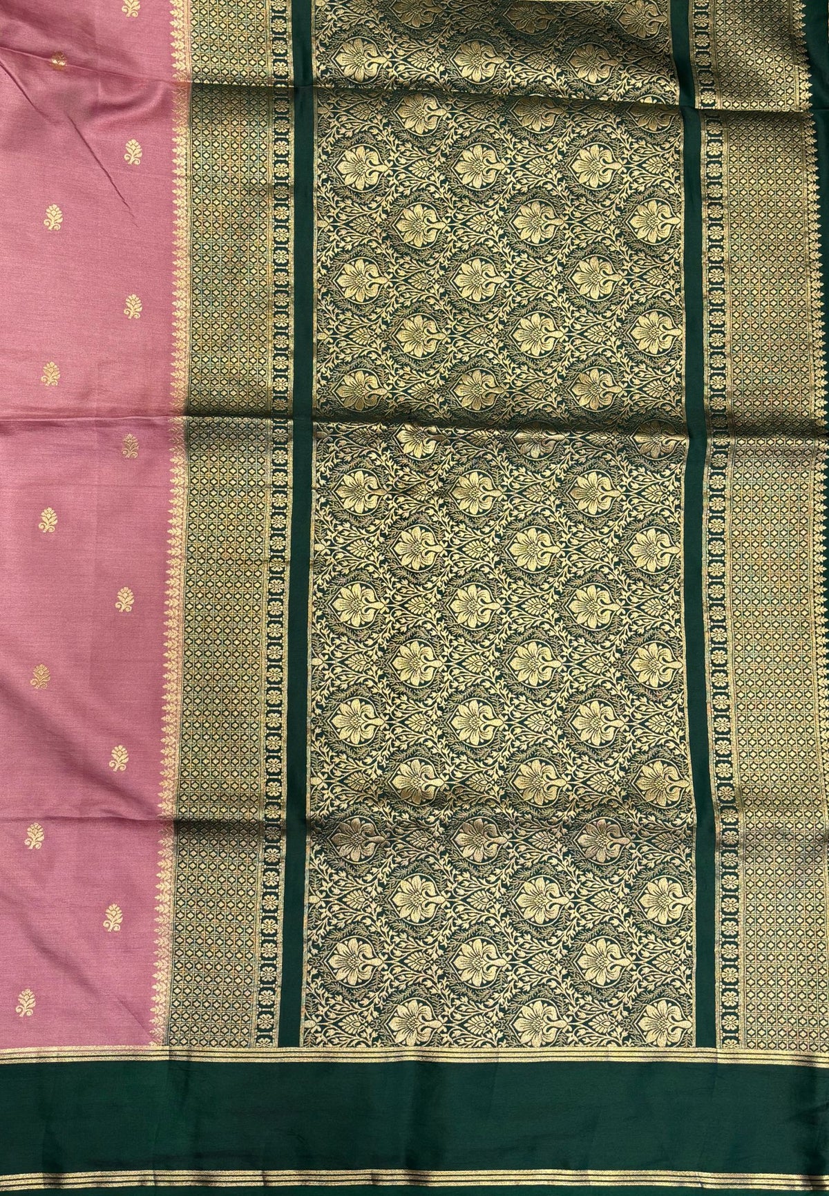Gaji Silk Saree-Dusky Pink in Floral Brocade Zari with Contrast Border