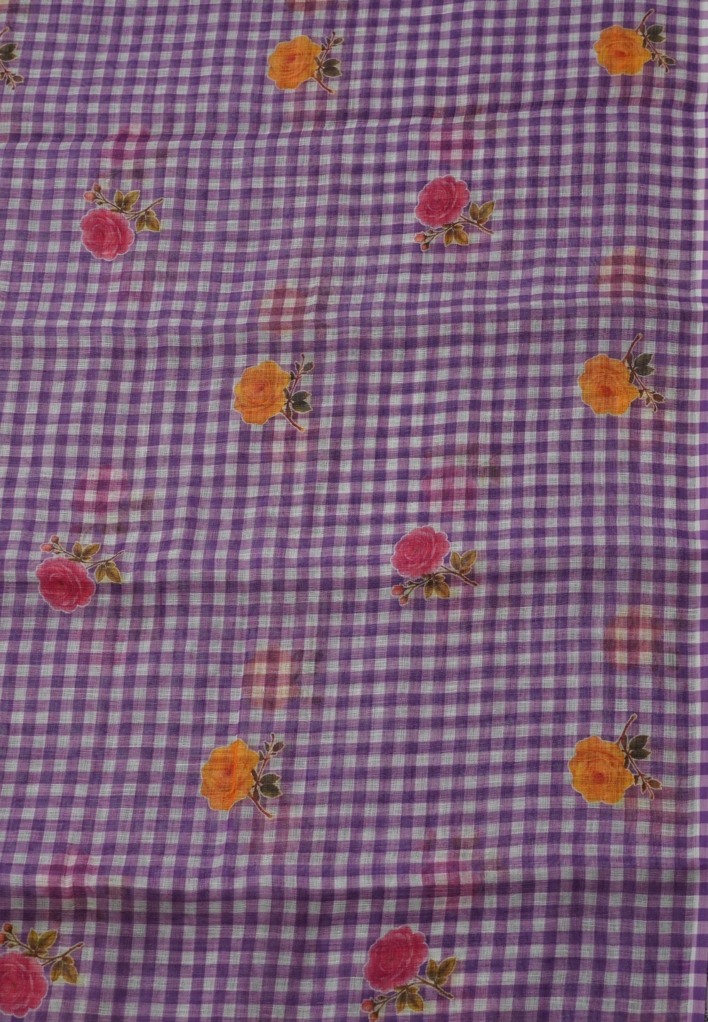 Linen Saree - Checks Light Purple