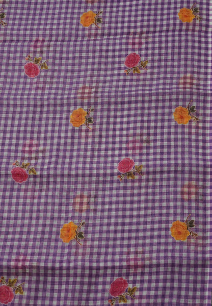 Linen Saree - Checks Light Purple