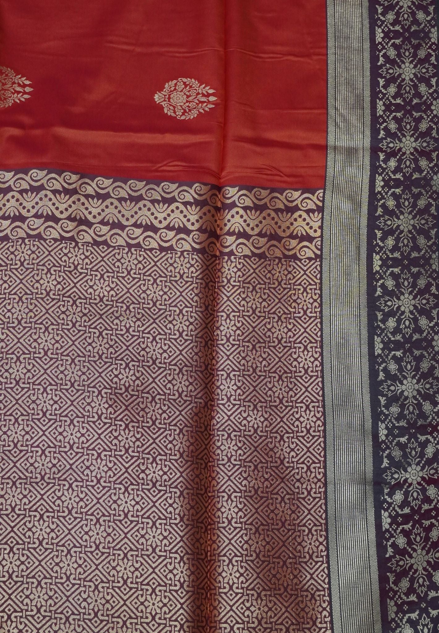 Semi Silk Saree-Brick Red