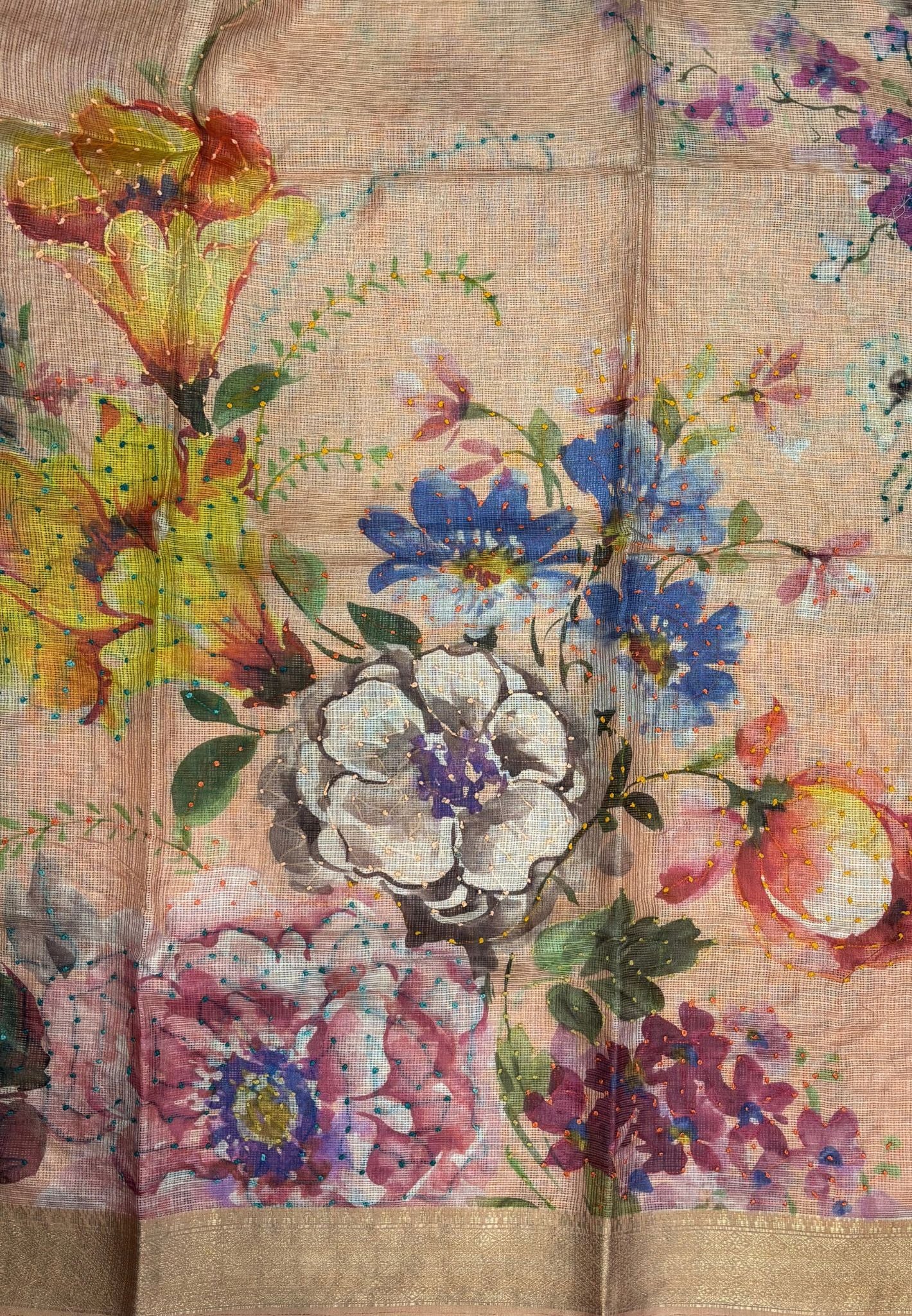 Kota Saree-Lite Pale Orange In French Knot Floral Border