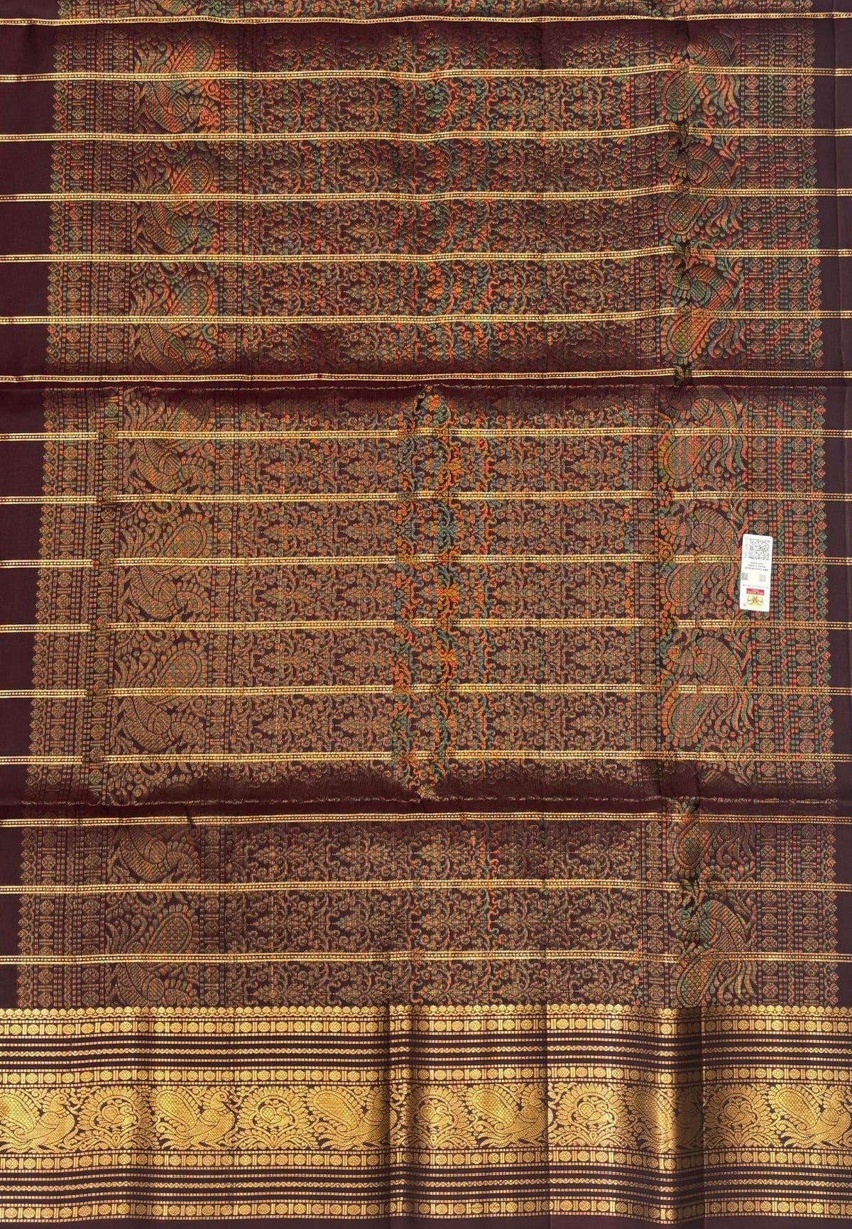 Pure Kanchipuram Silk Saree-Dark Maroon in Peacock & Floral Zari Border