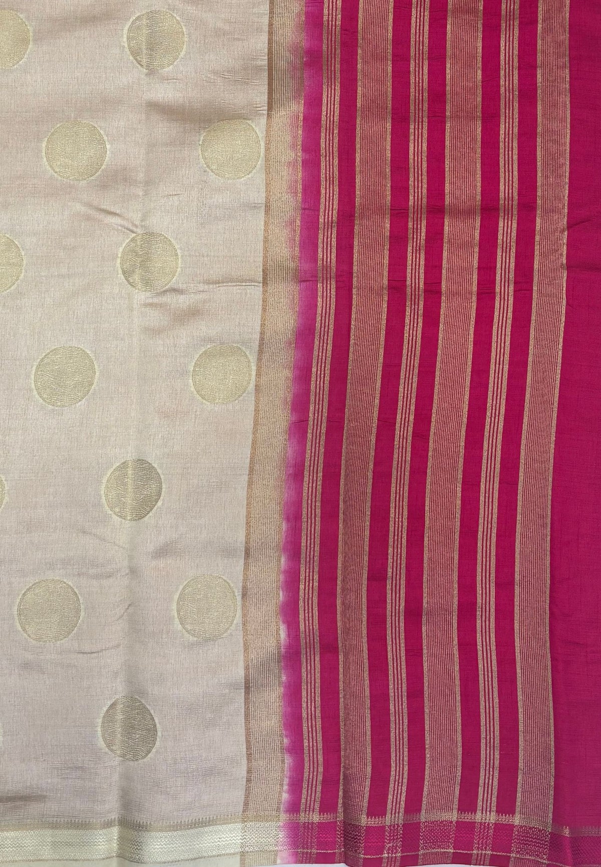 Soft Tussar saree-Off White With Round Motif