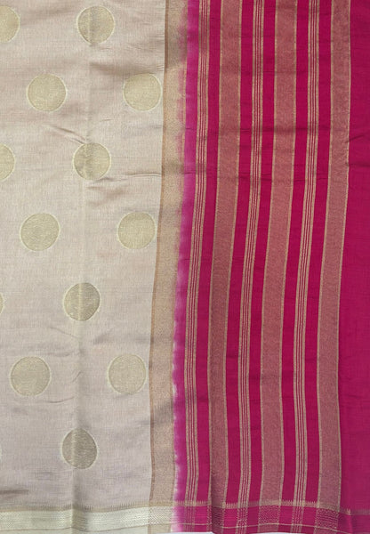 Soft Tussar saree-Off White With Round Motif