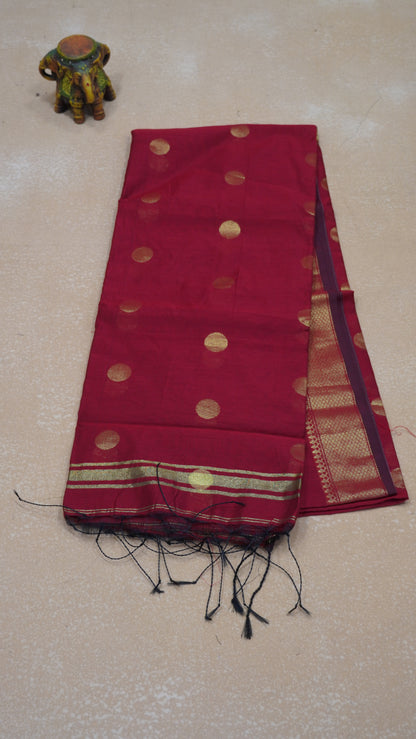 Maheswari Cotton Saree Round Butta-Maroon
