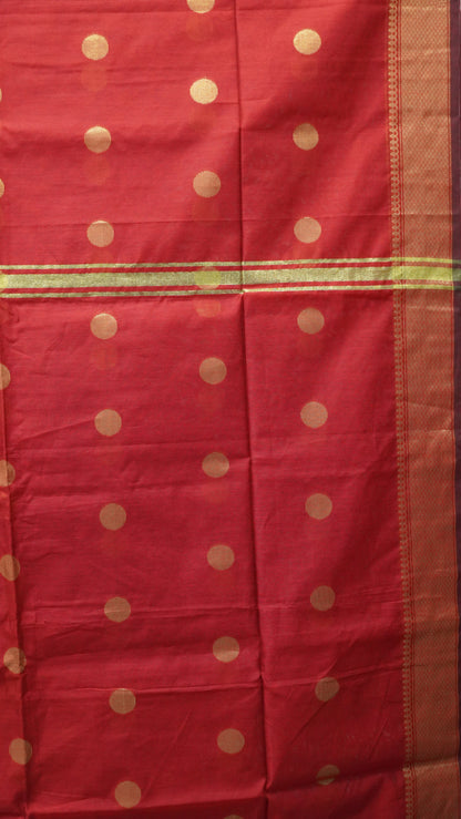 Maheswari Cotton Saree Round Butta-Maroon