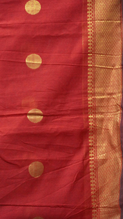 Maheswari Cotton Saree Round Butta-Maroon