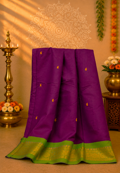 Chettinadu Cotton Saree-Wine  with Ganga Jamuna border