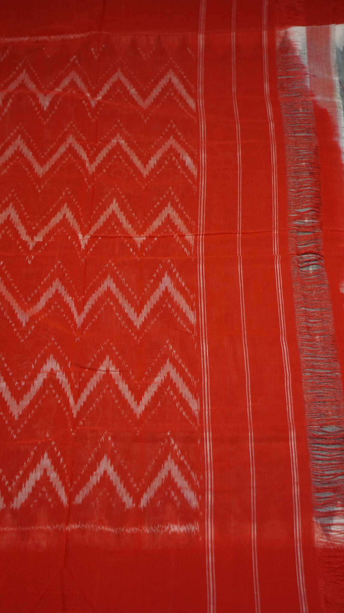 Pochampally Cotton double Ikkat Saree Grey - Red