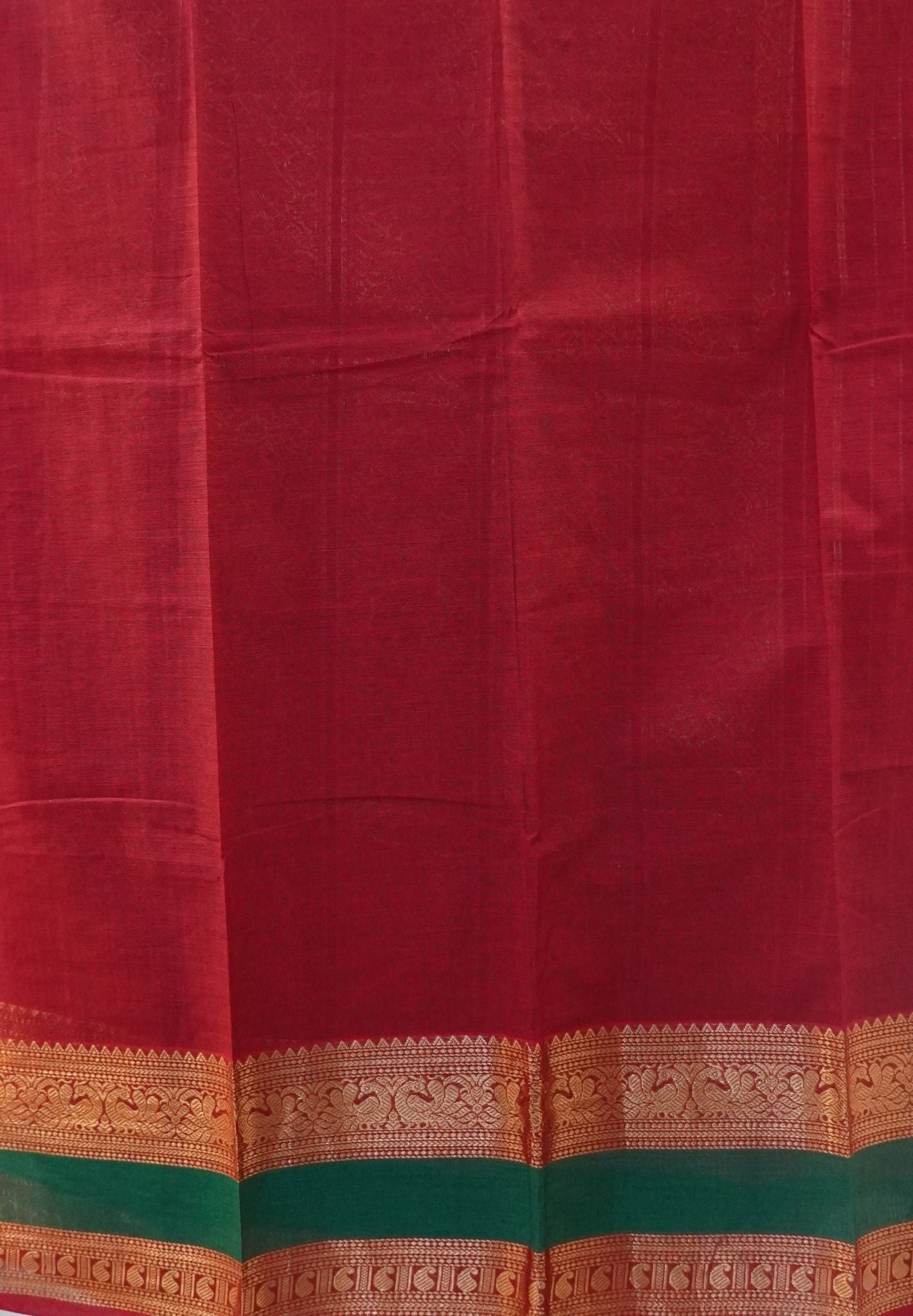 Chettinad Cotton Saree-Red in Contrast Retapett Border