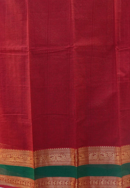 Chettinad Cotton Saree-Red in Contrast Retapett Border