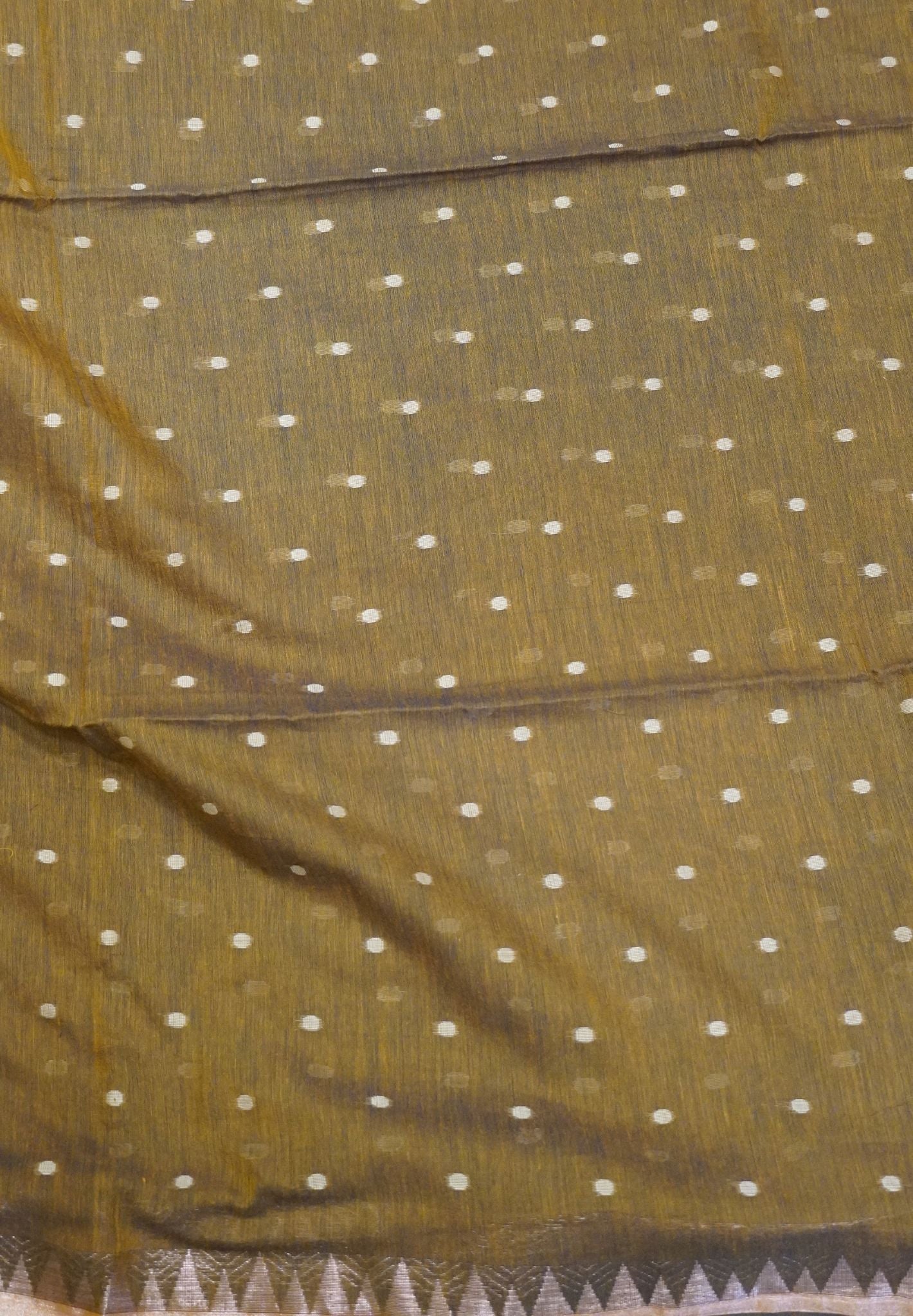 Handloom Cotton Saree-Khaki With Delicate Woven Buttas