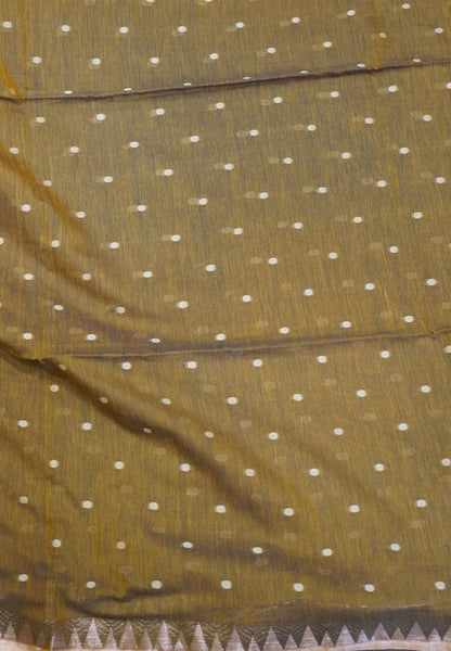 Handloom Cotton Saree-Khaki With Delicate Woven Buttas