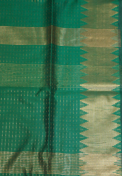 Semi Raw Silk Saree-Grass green