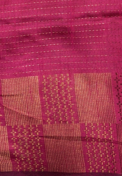 Semi Raw Silk Saree-Light Elachi In Checkered Zari With Contrast Border