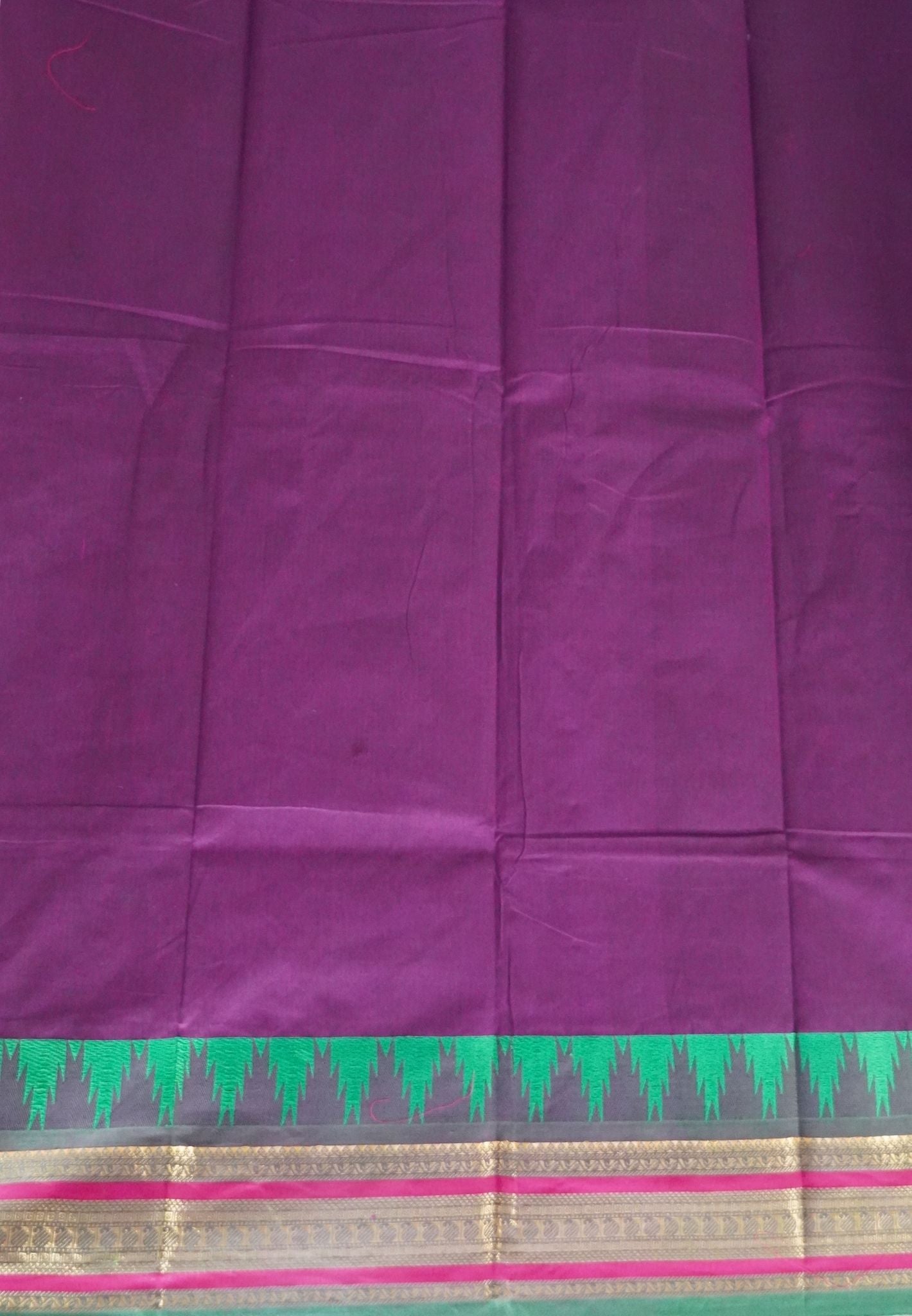 Chettinad Cotton Saree–Wine with Temple Zari Border