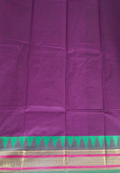 Chettinad Cotton Saree–Wine with Temple Zari Border
