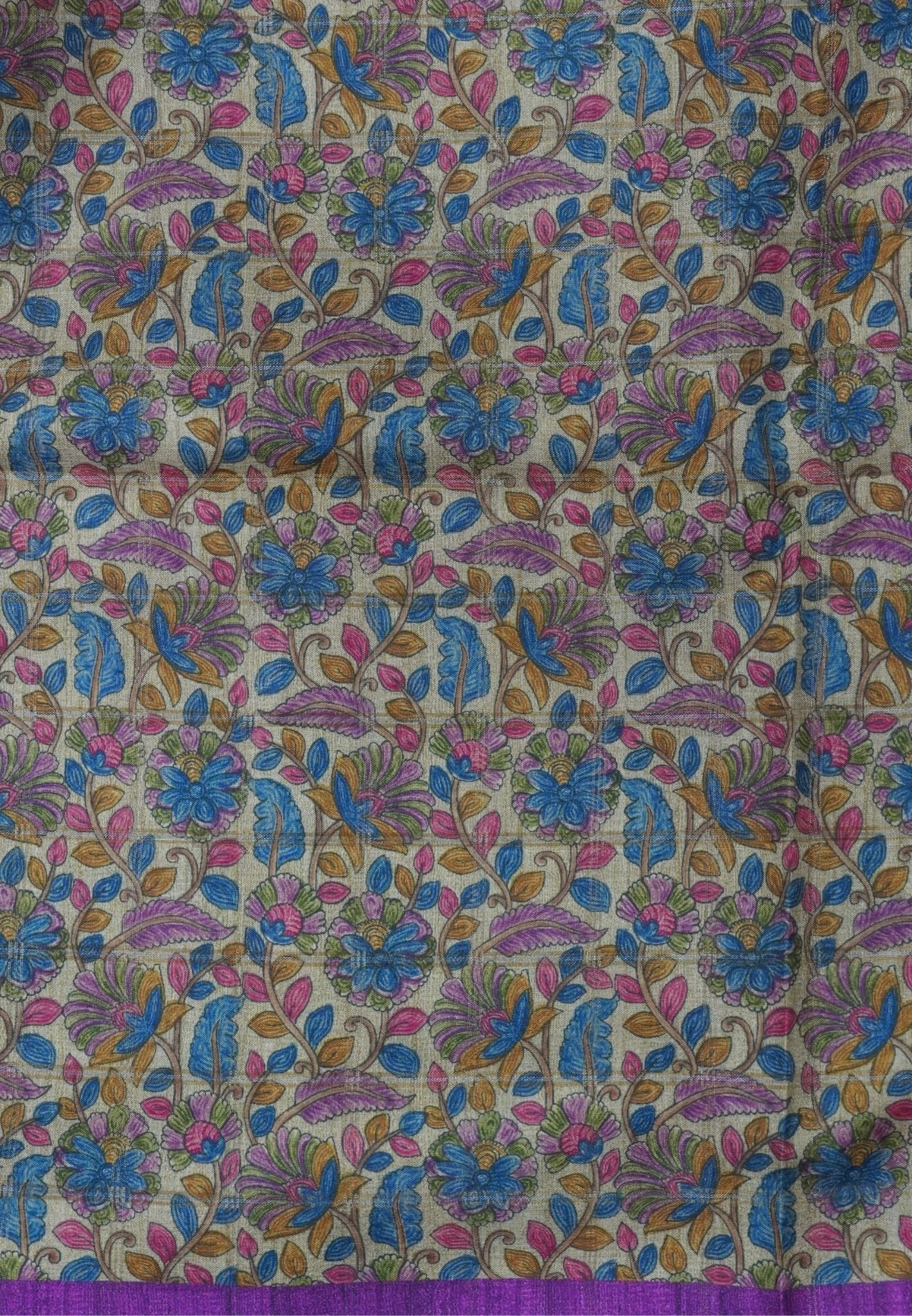 Semi Tussar Saree-Dark Purple
