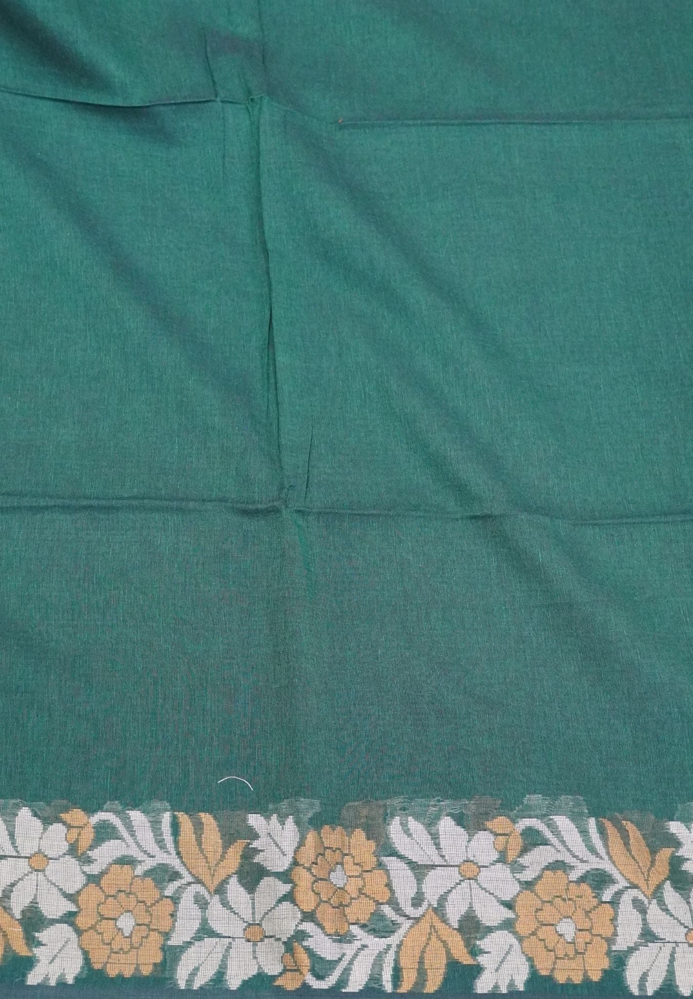 Handloom Cotton Saree-Green Marigold Floral Jamdhani Border