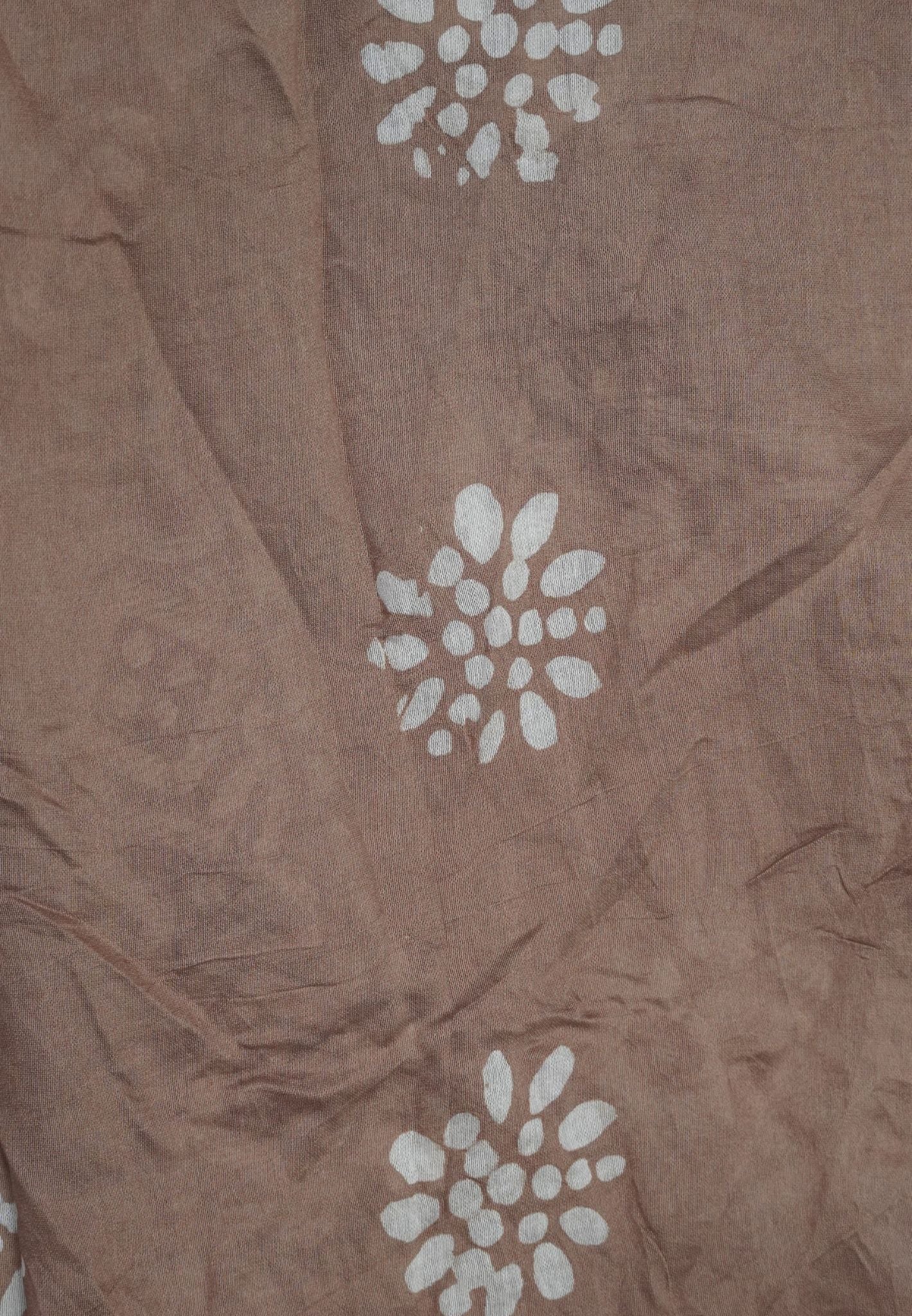 Cotton Saree-Light Brown with Batik Print