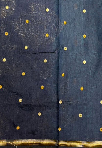 Gaji Silk Saree-Ramar Blue In Warli Tree & Elephant With Contrast Border