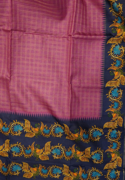 Premium Matka Tussar Saree-Purple with Contrast Border in Tanjore Print