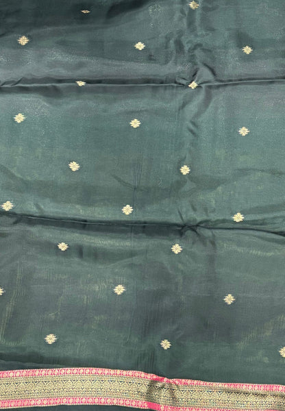 Art Mysore Silk Saree-Mehndi Green with Rajagopuram Zari Border