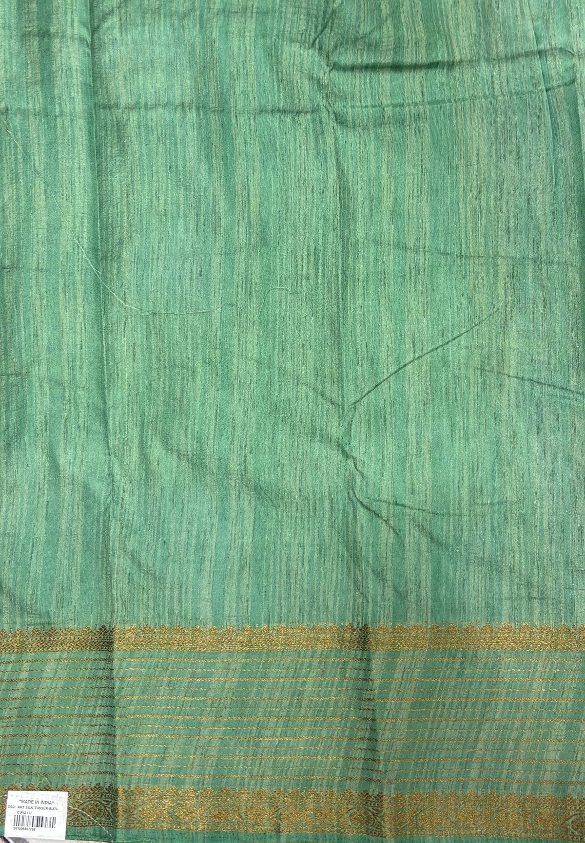 Raw Silk Saree-Black-Light Green With Contrast Border