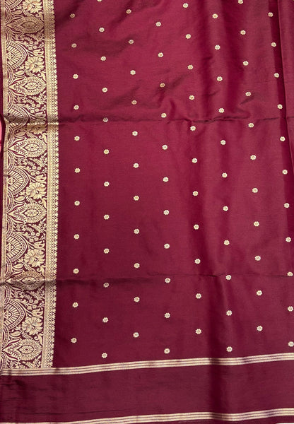Gaji Silk Saree-Peach Pink in Butta Retpet Zari with Contrast Border