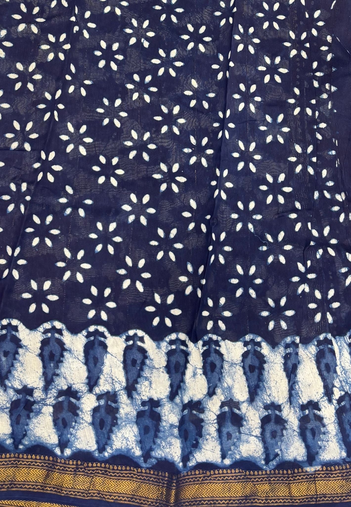 Pure Maheshwari Silk Cotton Saree-Navy Blue